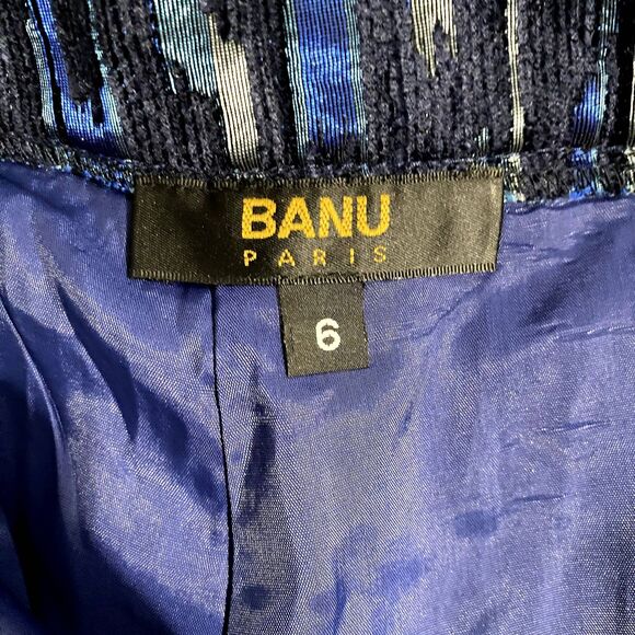 Vintage Banu Paris Metallic Blue Stripe Dress Pants Pleat Leg High Rise Size 6 - Picture 7 of 8